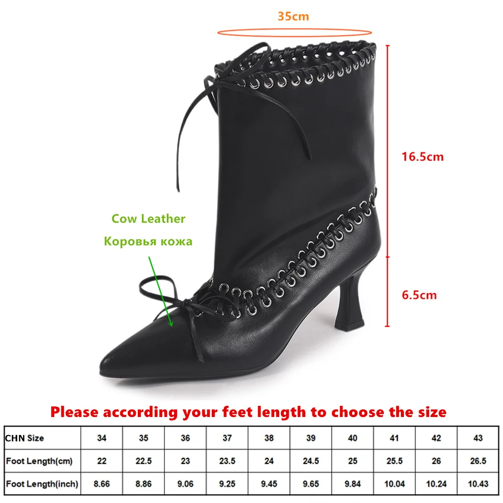 Aucegi Popular High-Quality Genuine Leather Ankle Boots Women Sexy Pointed Toe Lace Up Design Modern Party Dress Women Shoes