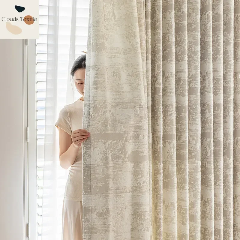 

High Quality Chenille Jacquard Curtains for Living Room Bedroom New Thickened Blackout French Cream Curtains Customize