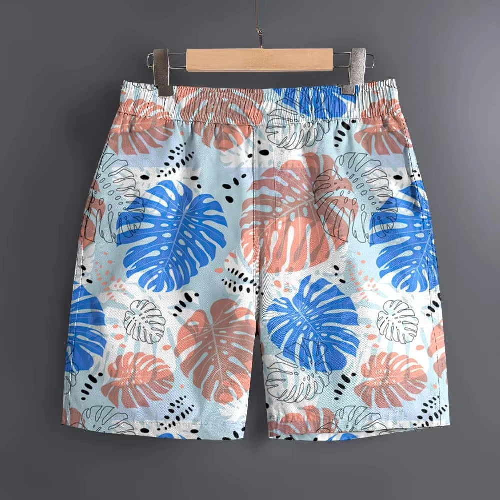 Hot Selling Top 3D Plant Pattern Hawaiian Beach Shorts, Quick Dry Casual Sports Shorts for Men Summer Daily Outdoor Wear