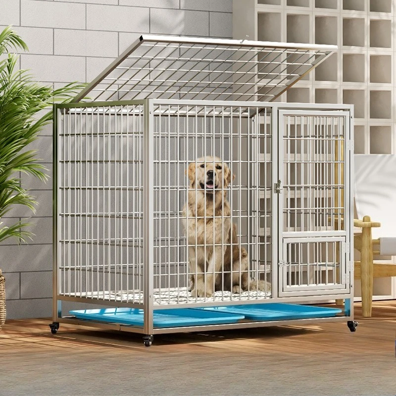 

Solid stainless steel square pipe wire dog cage medium and large dog white steel primary color golden retriever shiba Labrador i