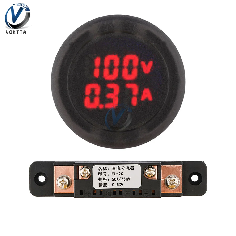 DC5-100V 1A/10A/50A/100A Digital Voltmeter Ammeter LED Dual Display Circular Voltage Current Meter Voltage Detector Tester