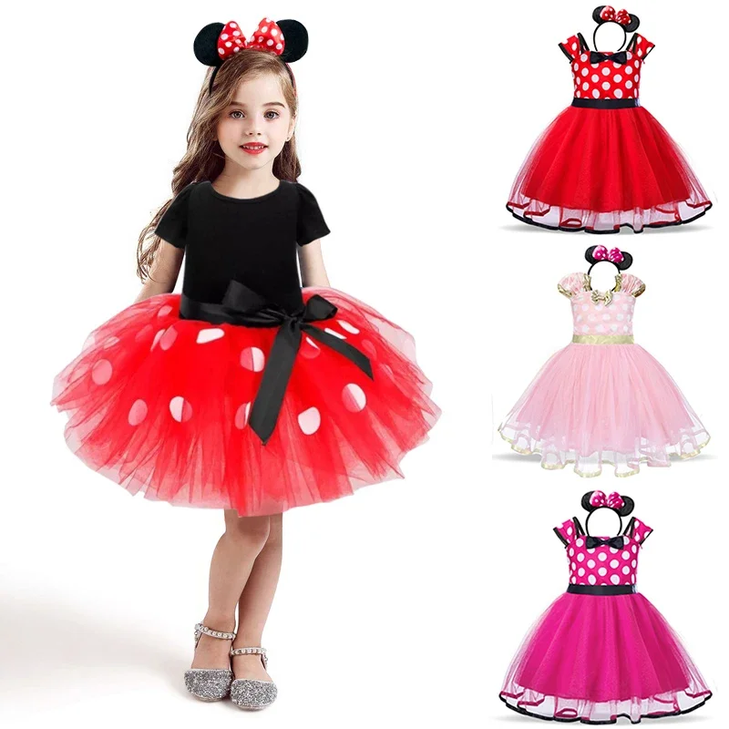 Mickey Mouse Costume 2024 Summer Toddler Girls Cartoon Minnie Tutu Dresses Kids Birthday Party Cosplay Carnival Fancy Clothes