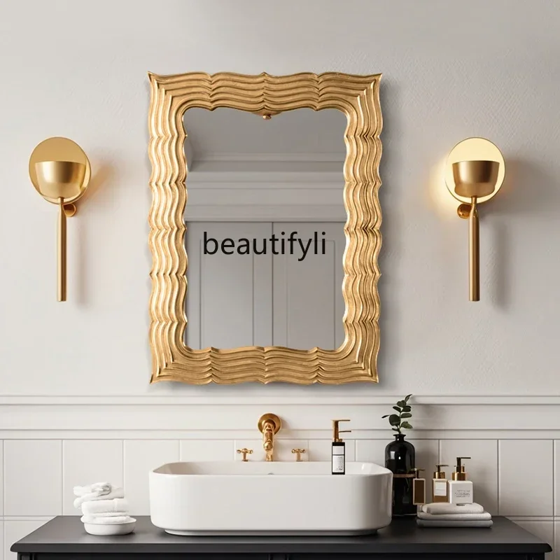 American retro makeup mirror household wall hanging living room entrance decorative mirror French creative wall hanging mirror62