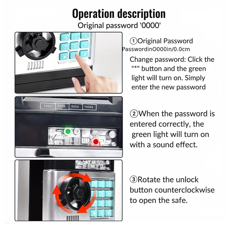 Caixa eletrônica de poupança de moedas, senha protegida, caixa de poupança ATM, caixa de poupança de rolo de papel para crianças