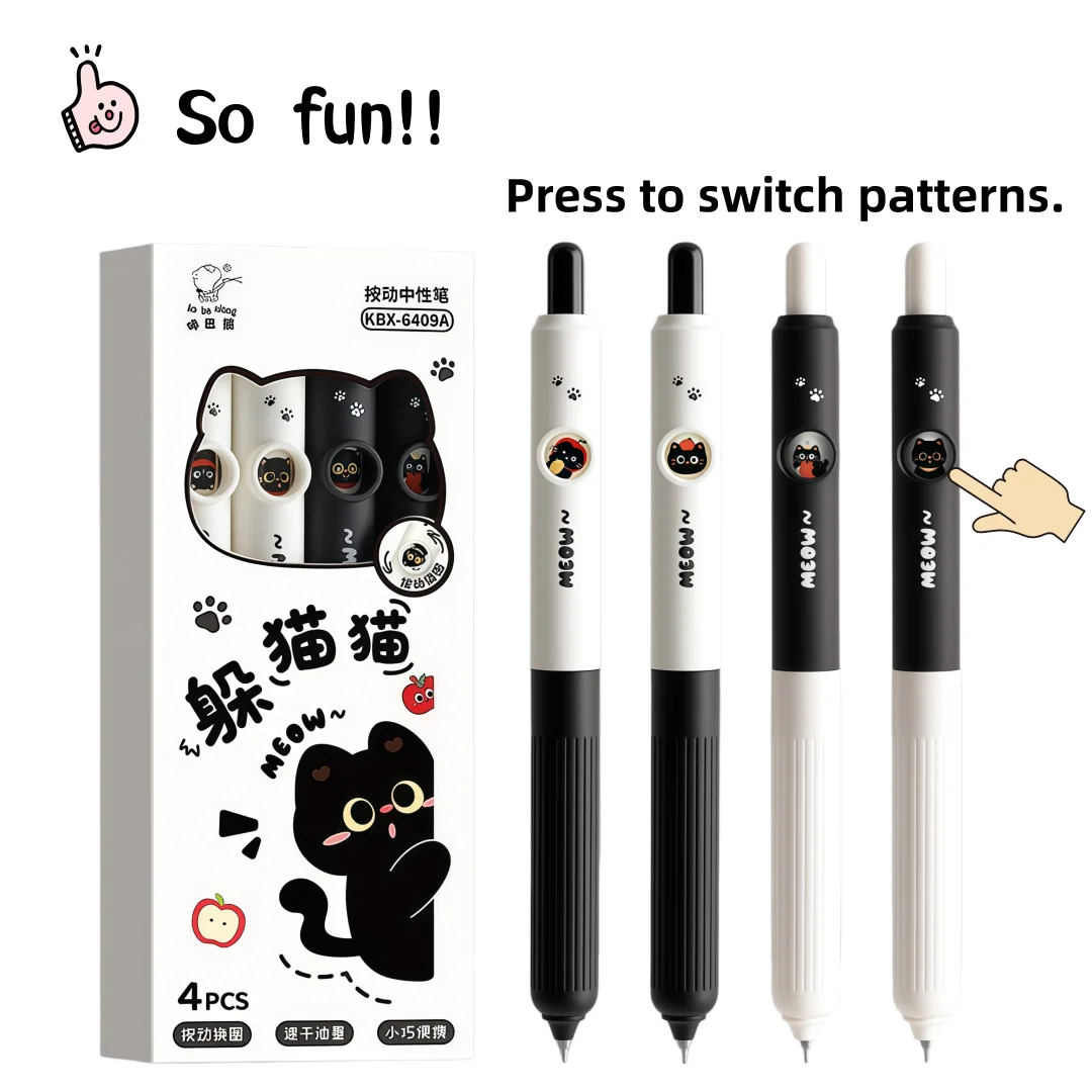 One-Touch Expression-Changing Little Black Cat Pen, Stress-Relief Creative Cartoon Retractable Signature Pen, High-Quality Stationery for Students' Daily Writing and Exam Practice