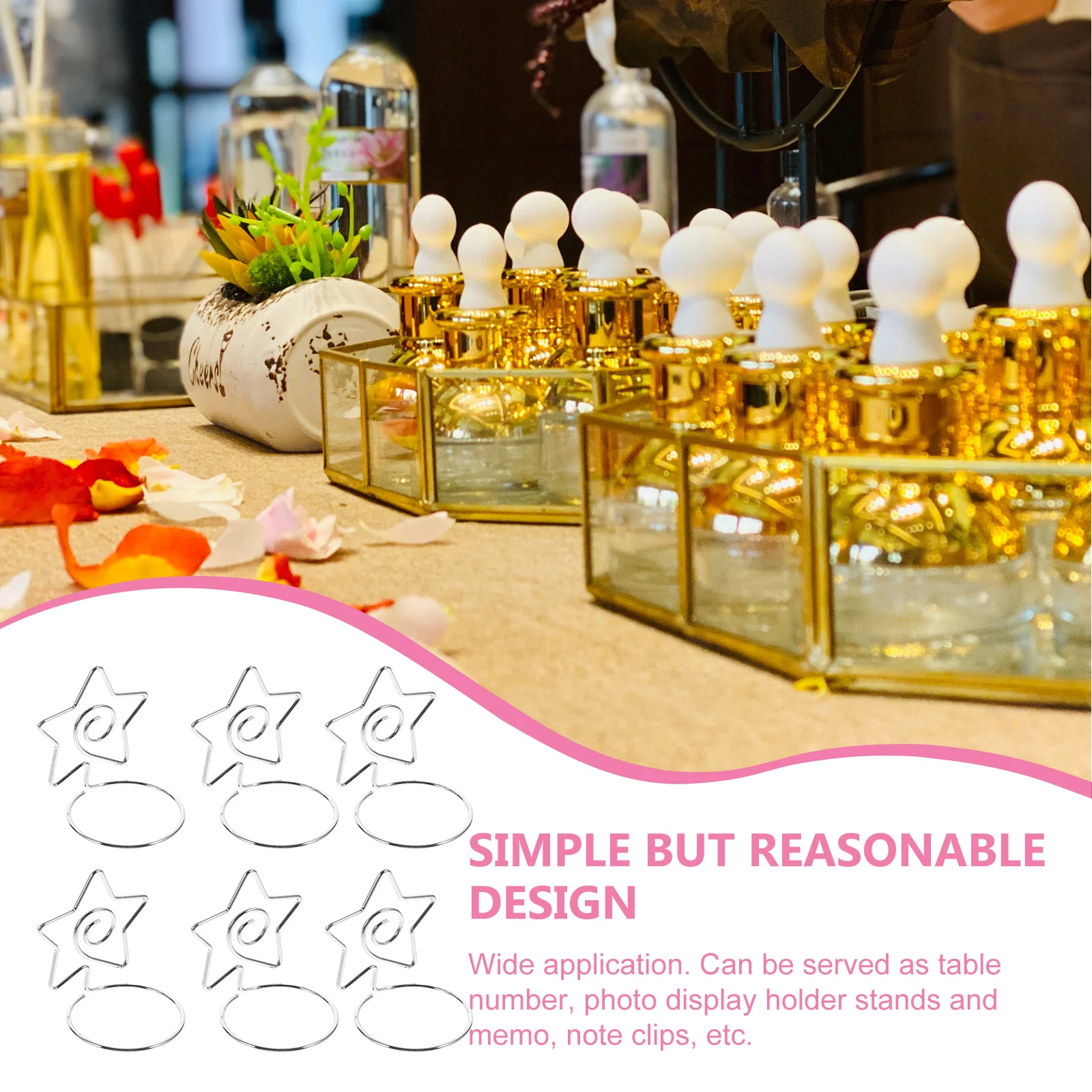 6 Pcs Picture Shelf Photo Pentagram Note Holder Table Sign Holders Folder Frame Card Silver Stand Number Place