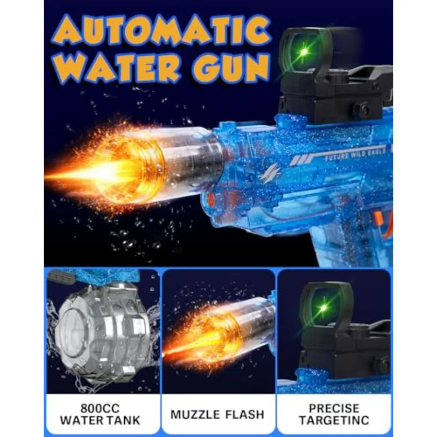 Electric Water Gun for Outdoor Pool Games: ABS Plastic, Blue/Red, Light-Up Automatic Squirt with 26-32FT Range 800CC Capacity,