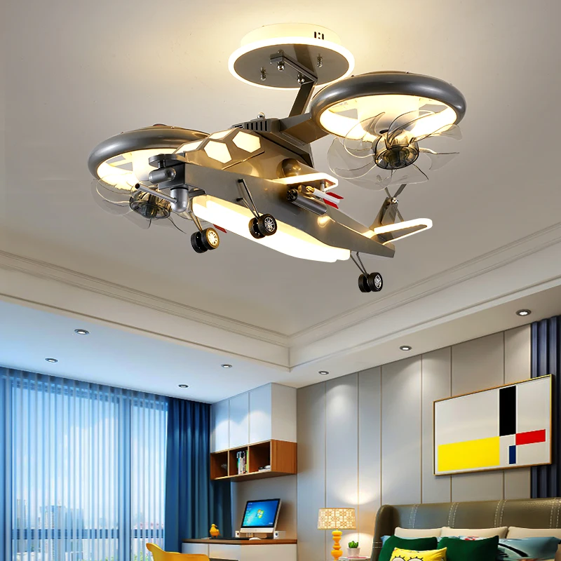 Kids Room Light Airplane Light Boy Creative Fan Light Big Room Light with Fan Light Boy Bedroom Ceiling Lamp