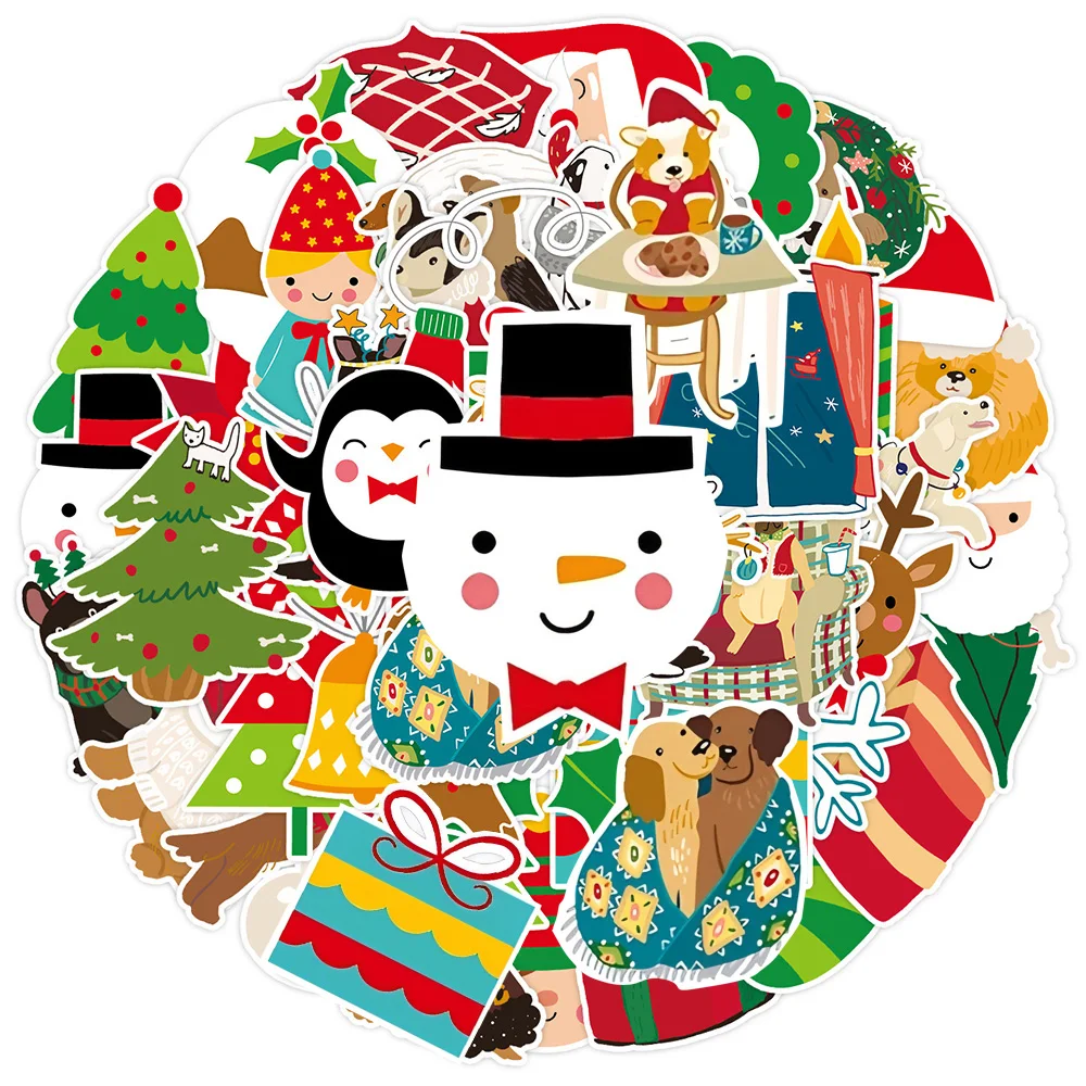 

10/30/50pcs Cute Cartoon Merry Christmas Stickers Santa Claus Graffiti Decals DIY Notebook Phone Guitar Decoration Sticker Gifts