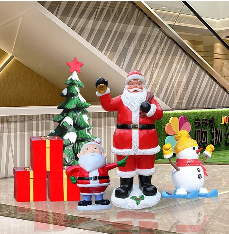 

Affordable Fiberglass Life Size Outdoor Santa Claus Sculpture Christmas Gift Box Tree Ornaments
