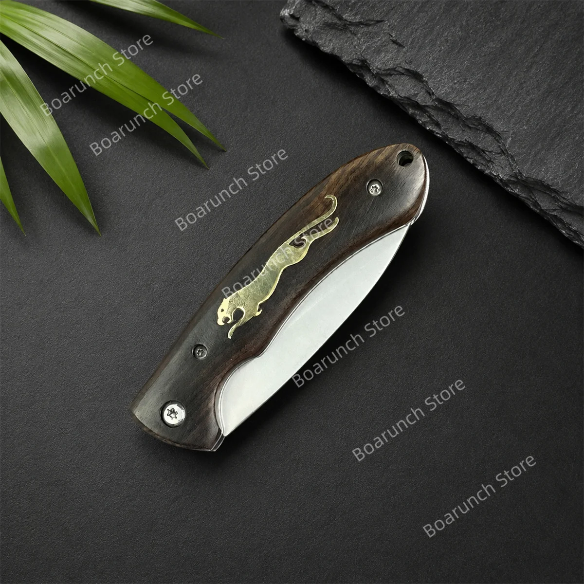 High Quality Folding Knife Outdoor EDC Pocket Knife Leopard Pattern Black Walnut Wood Handle, Camping Fishing Knife