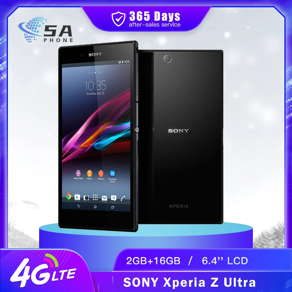 هاتف سوني اكسبيريا Z الترا C6833 4G الأصلي 16GB C6802 6.4 بوصة IPS LCD 8MP + 2MP سنابدراجون 800 رباعي النواة أندرويد هاتف ذكي