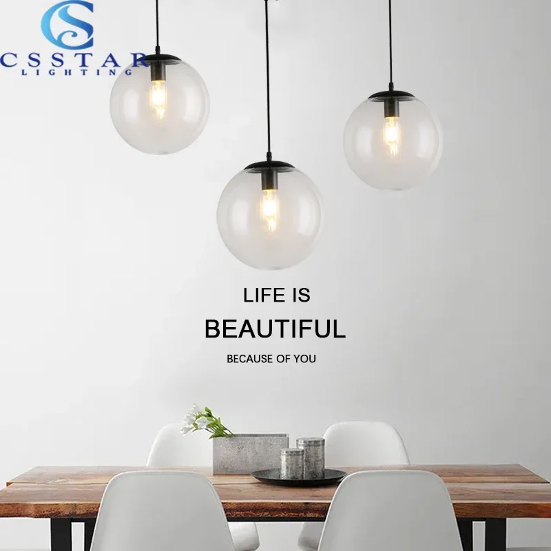 Nordic Modern Simple Dining Room Living Room Hanging Lights Chandelier Cafe Bar Bar Bar Single Head Glass Pendant Lamp E27