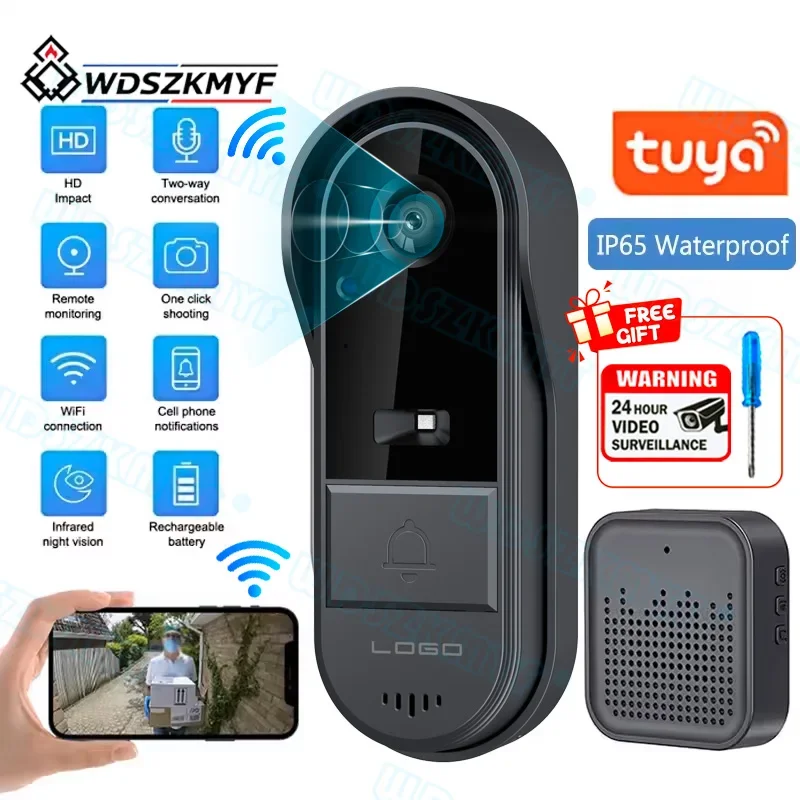 WIFI Waterproof Wireless Doorbell Camera IR Night 1000mAh 1080P HD 170° Wide Angle 2Way Audio Video Intercom for Home Entry