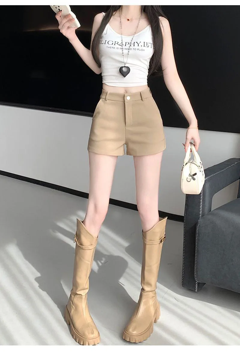 Korean High Waisted A Line Shorts Ladies Solid Color All-Match Slim Casual Short Pants Women Sexy Hot Girl Elastic Tight Shorts