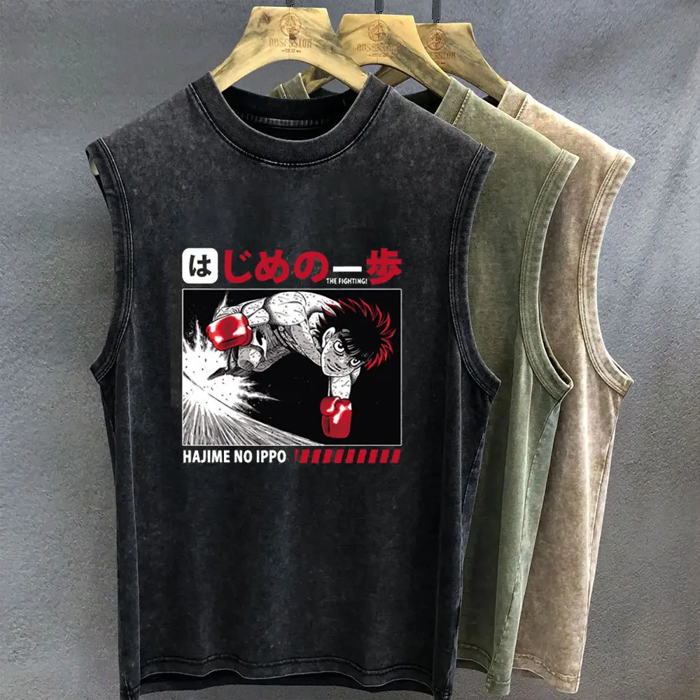 Nieuwe Heren Tank Top Anime Hajime Geen Ippo Grafische T-shirt Print Oversized Gym Kleding Vintage Wassen Mouwloos Vest Dames Y2k