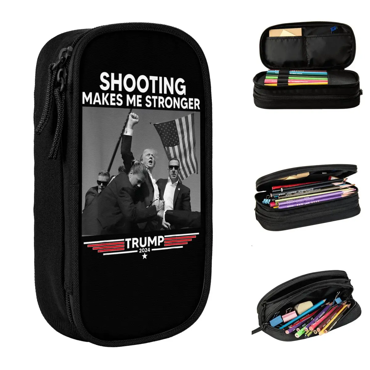 

Fun Trump Shoot Makes Me Stronger Shooting Pencil Cases Pencil Pouch Pen Box Student Big Capacity Bags Office Gifts Stationery