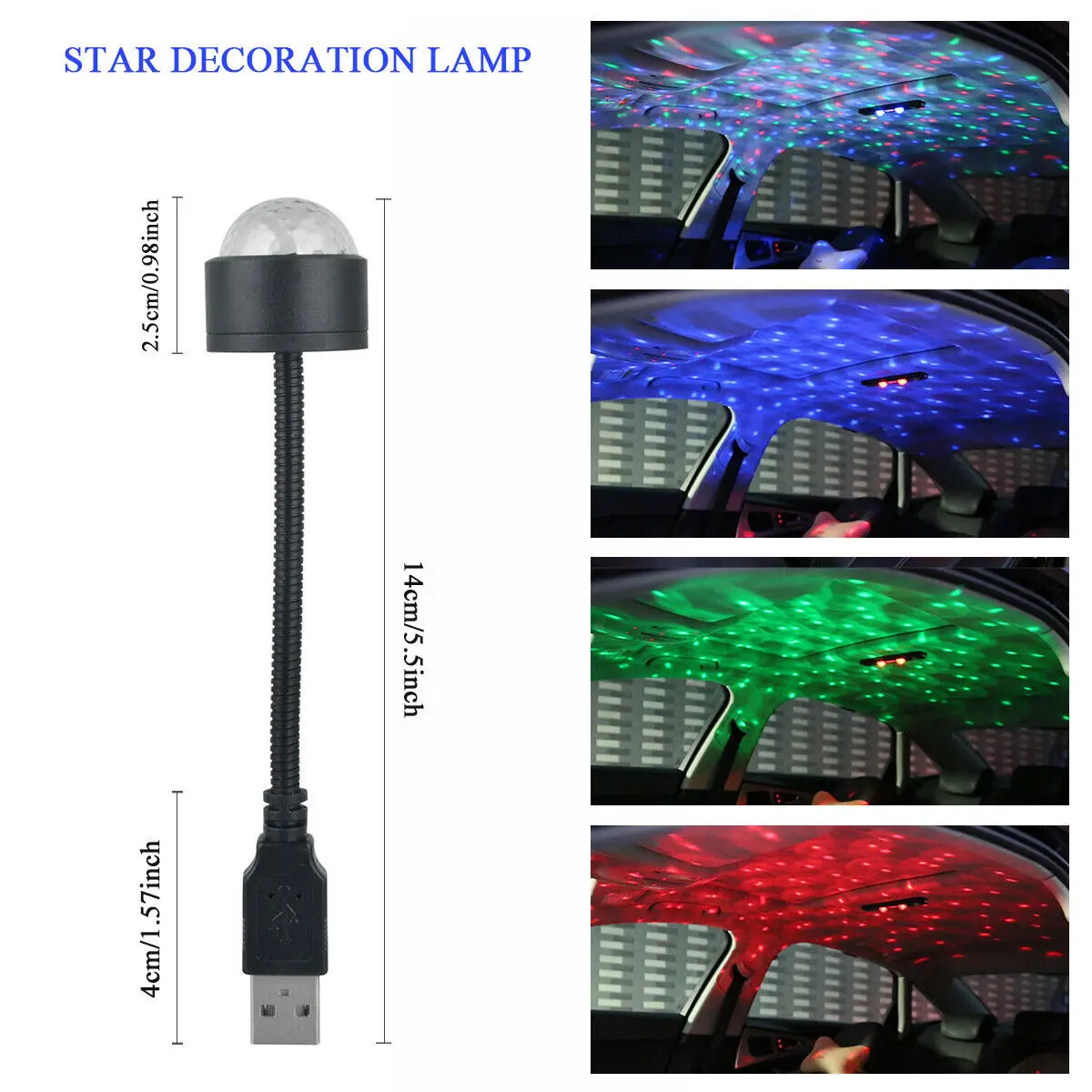 1PCS Car Roof Star Night Light Interior LED Atmosphere Ambient Projector USB Decoration Night Light Multicolor music control