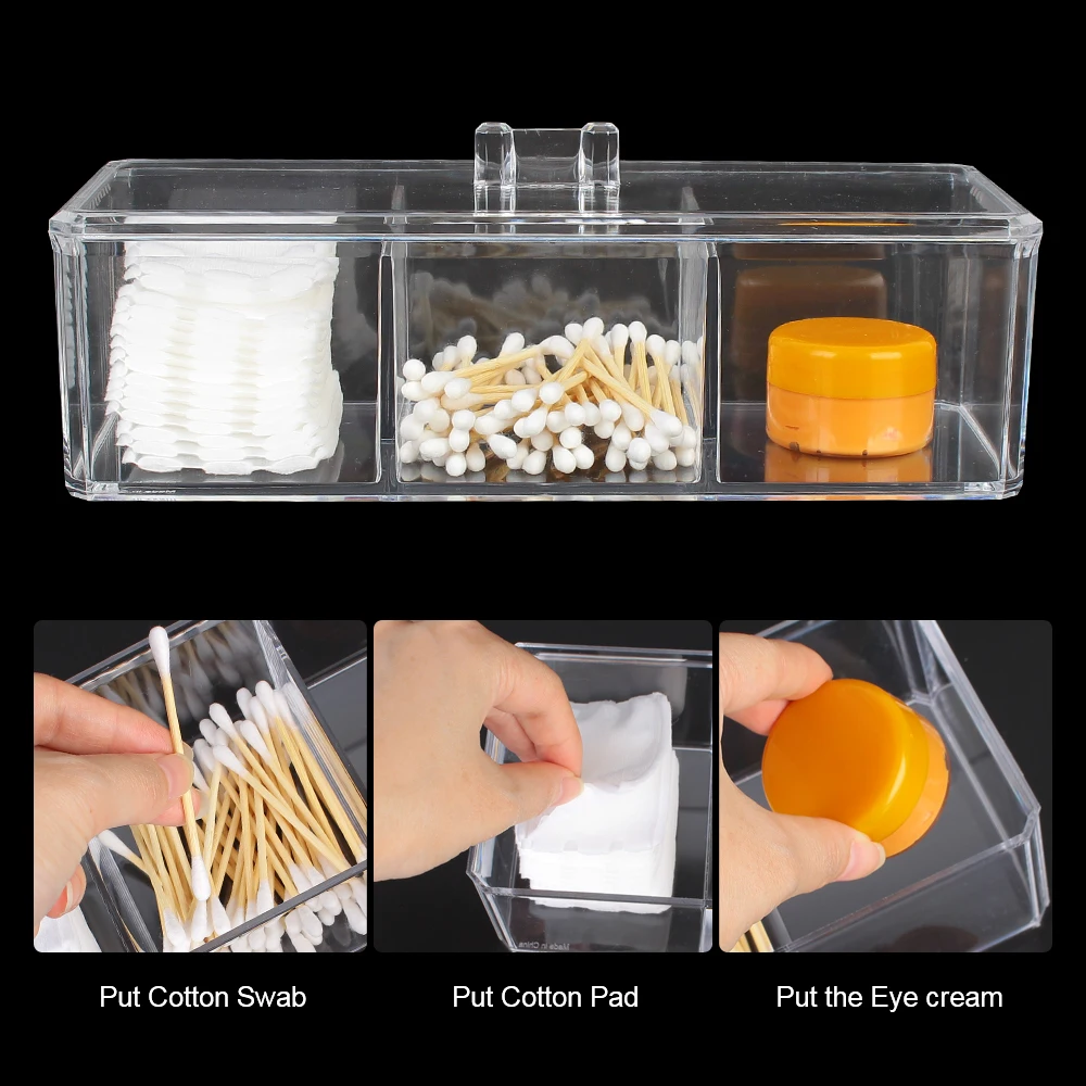 Cosmetic Storage Box Cotton Pad Container With Lid Cotton Swab Organizer Makeup Holder Acrylic Material Transparent