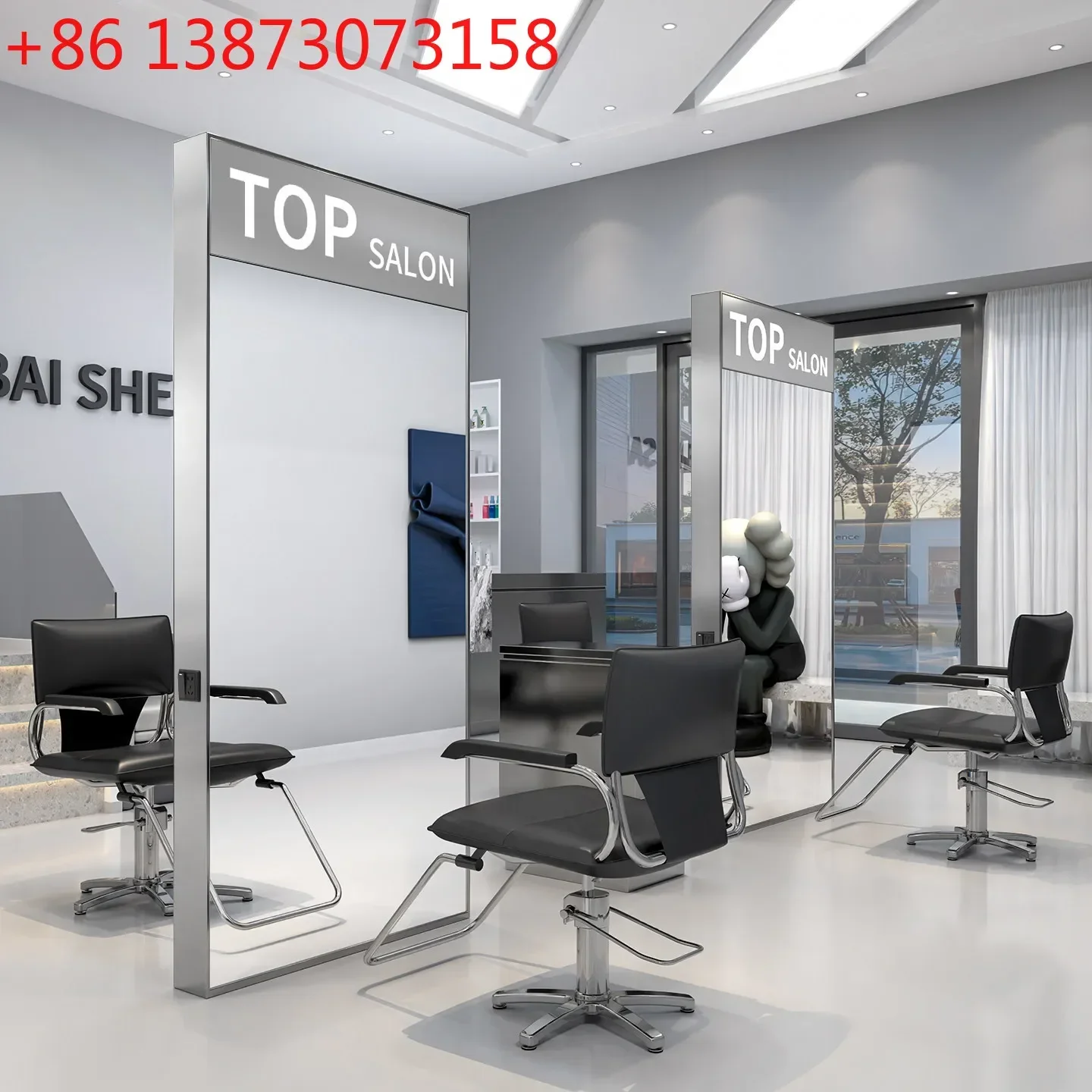 Light luxury hair cutting mirror barber shop perm and dyeing mirror fashion hair salon special stainless steel floor mirror