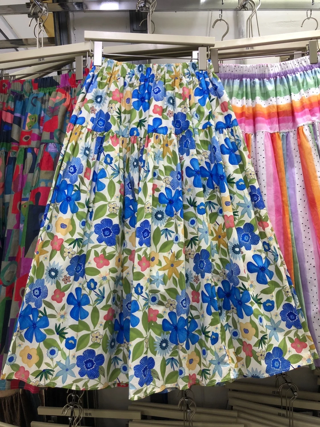 Country Style Oil Painting Flower Print A-Line Midi Skirt Elastic Waist Slimming Spring 2026 New Arrival Women's Skirt