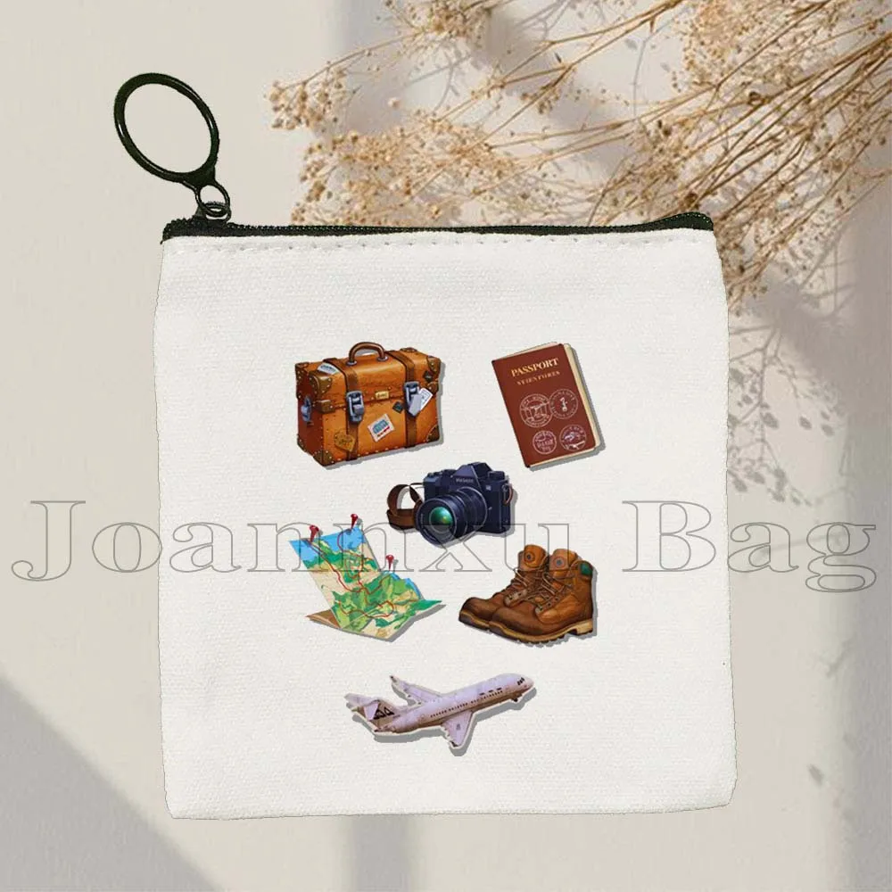 ดูแผนที่โลกสีชมพูความงาม Vintage Travel Plane Fly ผจญภัยชีวิตของขวัญสาวผ้าใบกระเป๋าเหรียญ Key กระเป๋ากระเป๋าสตางค์กระเป๋า