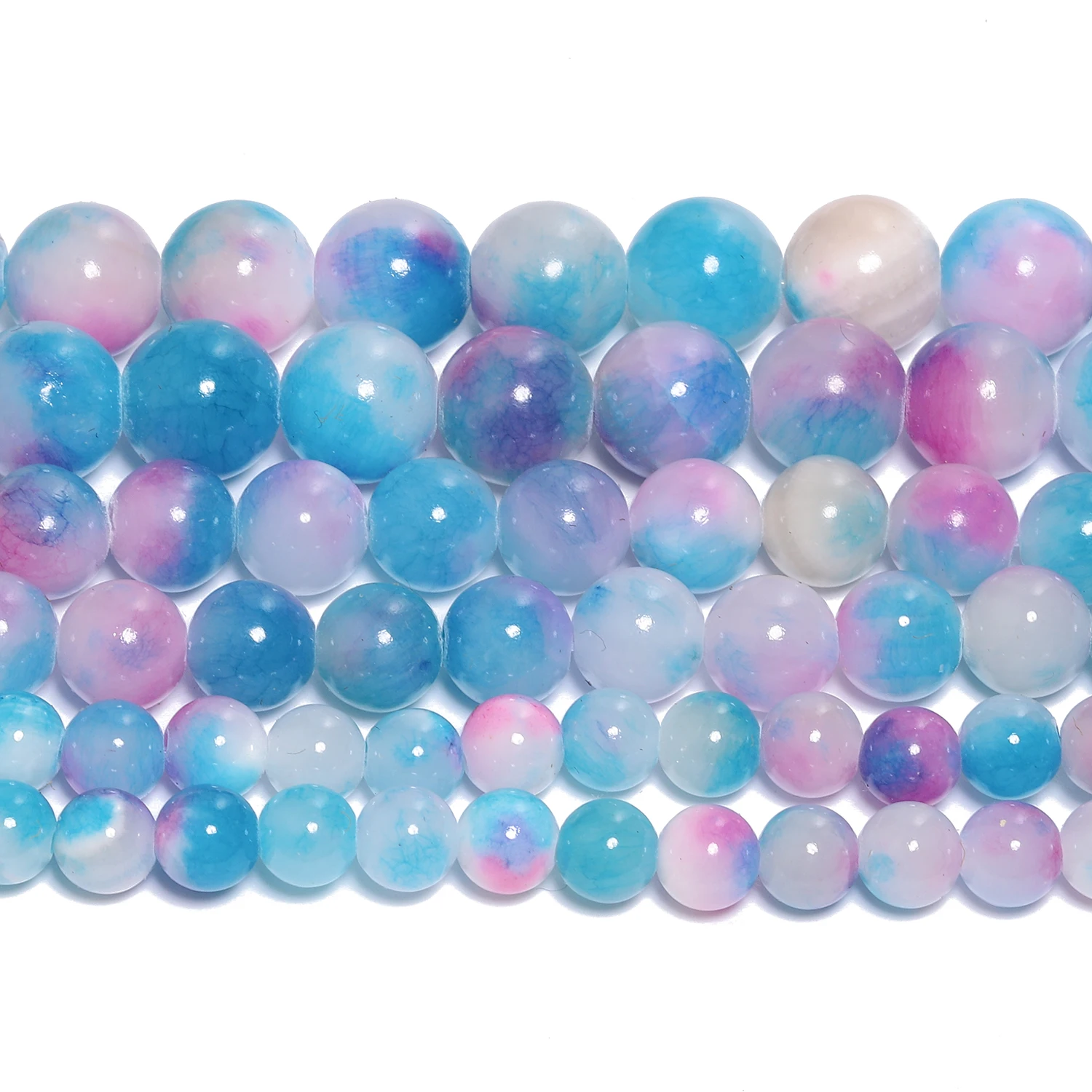 Natural Blue White Color Jade Stone Beads Round Smooth Charms Beads for Jewelry Making Handmade DIY Pendant Bracelet 6/8/10mm