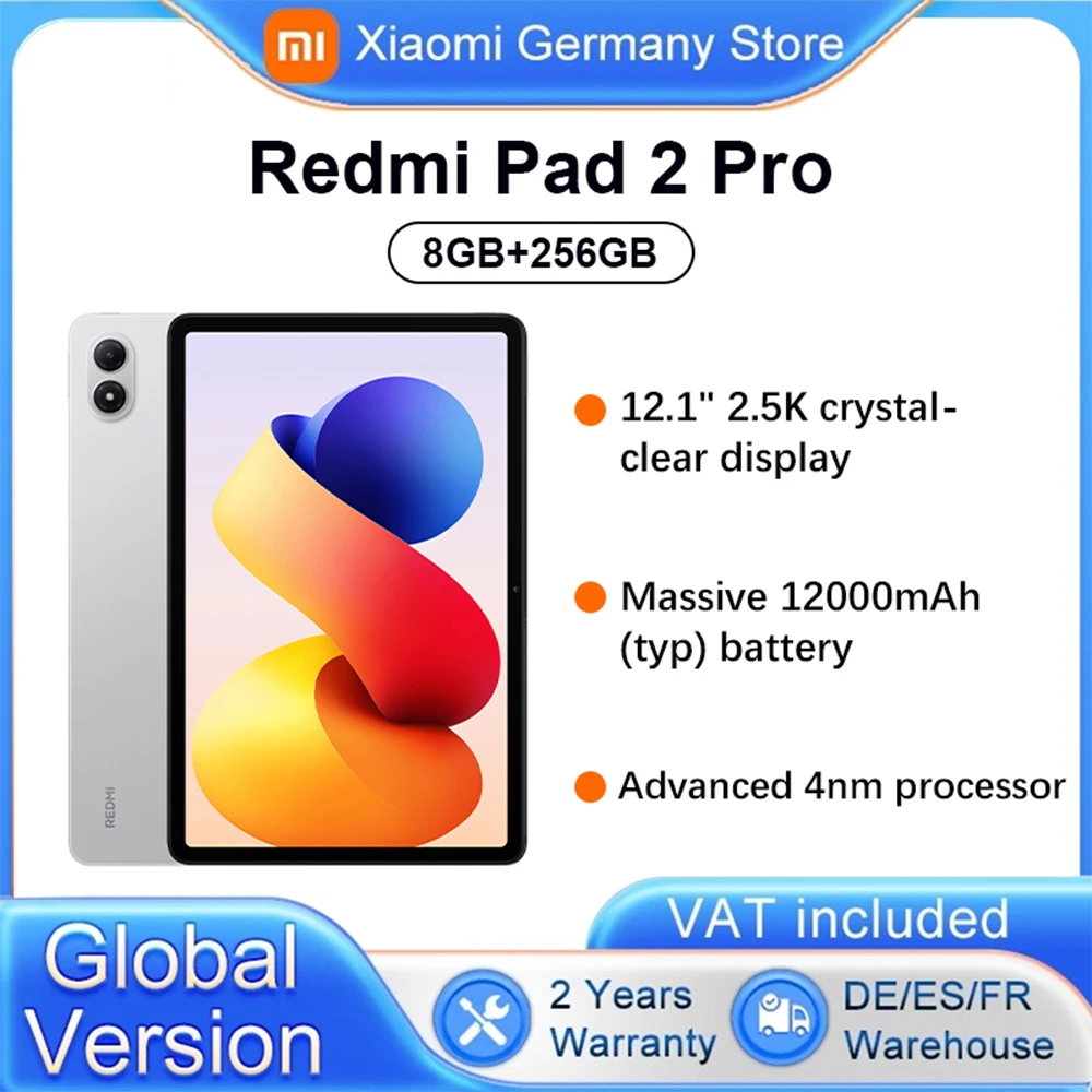 Wereldversie Xiaomi Redmi Pad 2 Pro WiFi 12,1″ Snapdragon ® 7s Gen 4 mobiel platform, 2,5K-scherm met kristalheldere beeldkwaliteit, 120 Hz verversingssnelheid, 12.000 mAh-batterij, Xiaomi HyperOS,