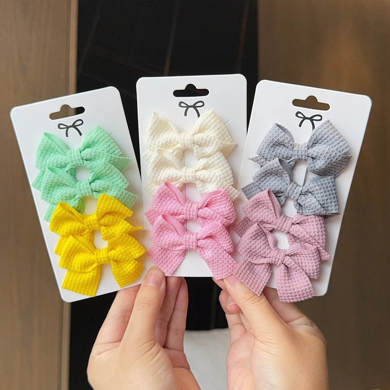 4PCS Soft Cotton Bow Hairpin Girl Sweet Plaid Design Hairpin Color Block Delicate Hairgripe Barrettes Kawaii Child Accessories