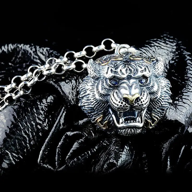 Domineering Tiger Head Animal Pendant Necklace Punk Gothic Motorcycle Riding Rock Party Jewelry for Men