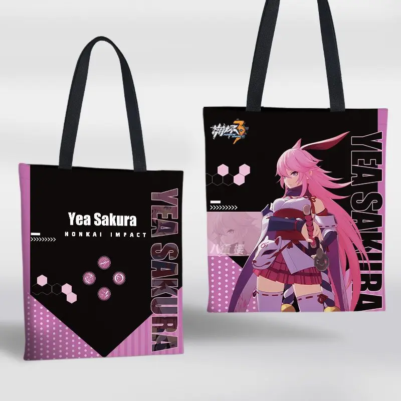 Honkai Impact 3 Kiana Yae Sakura Canvas Bag Women Shoulder Bag 3D Print Shopping Bag Shopper Ladies Reusable Hand Bag Tote Bag