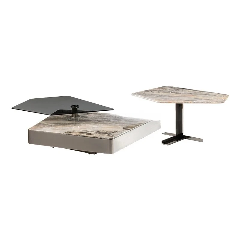 

Italian minimalist light luxury rotatable special-shaped marble coffee table combination