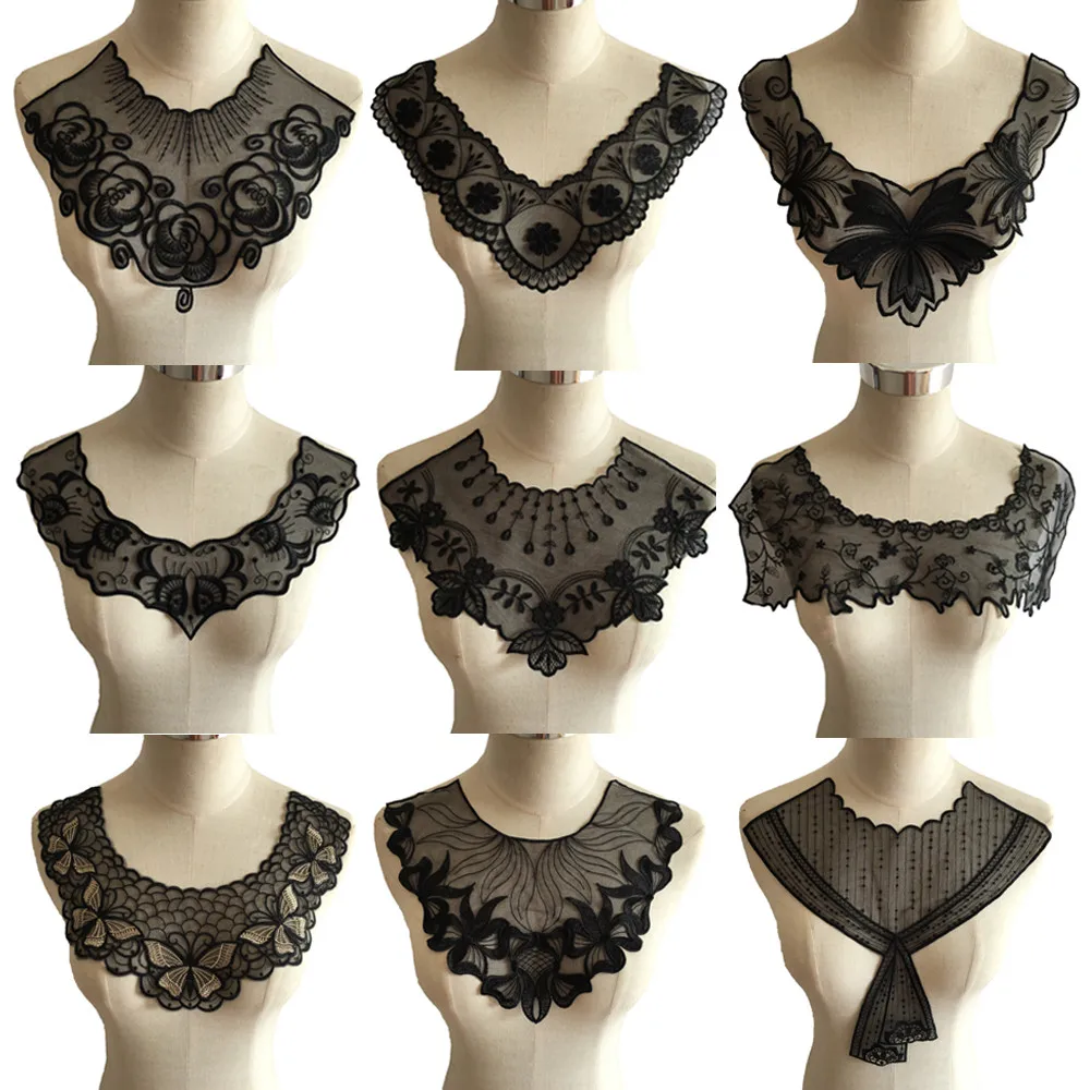 New arrive Black Organza Lace Collar Embroidery Applique Lace Trimming For Sewing DIY Lace Fabric Dresses Accessories Supplies