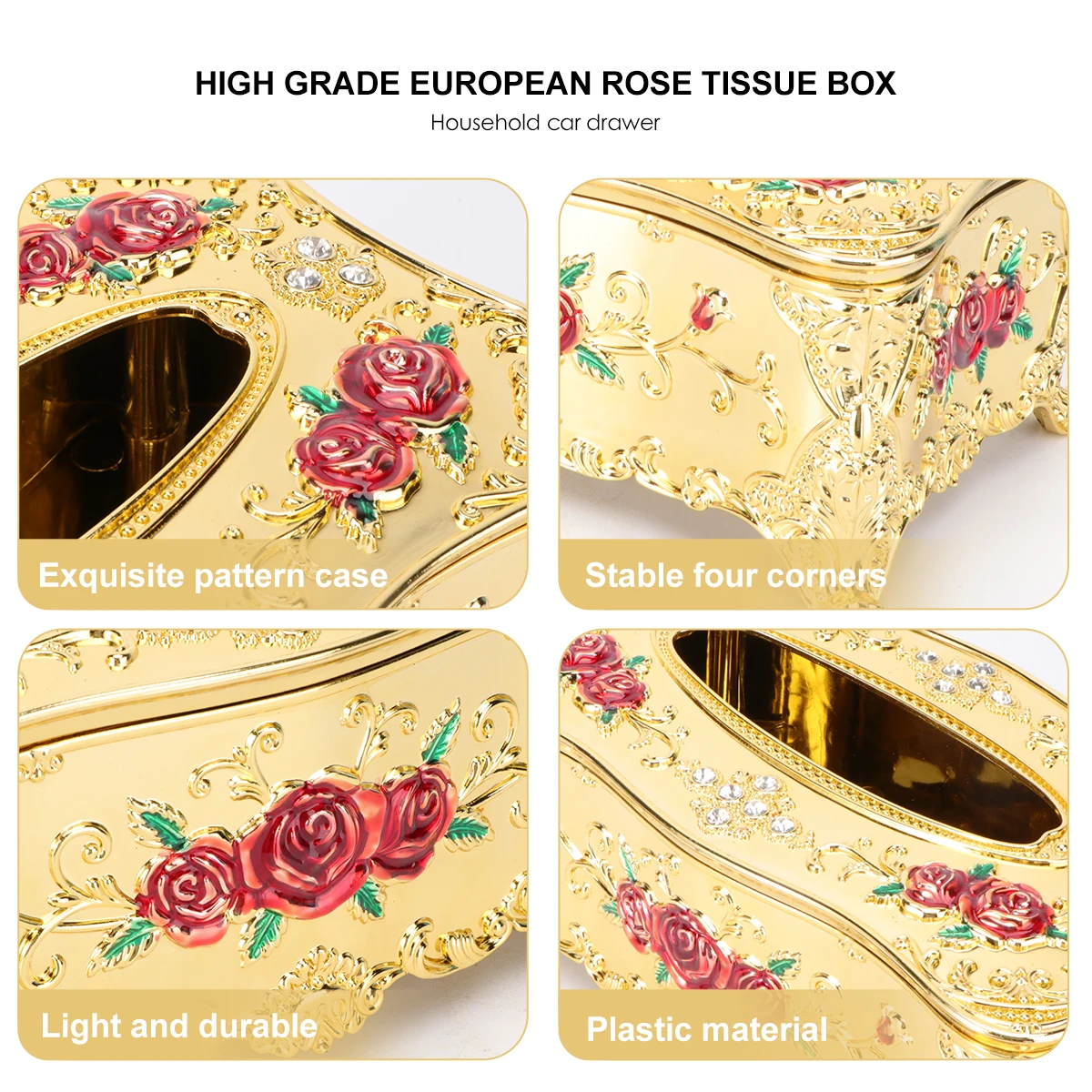 

Tissue Box Napkin Holder Bathroom Roses Removable Large Opening Safe Plastic Simple Fashion Elegant Pattern Multiple