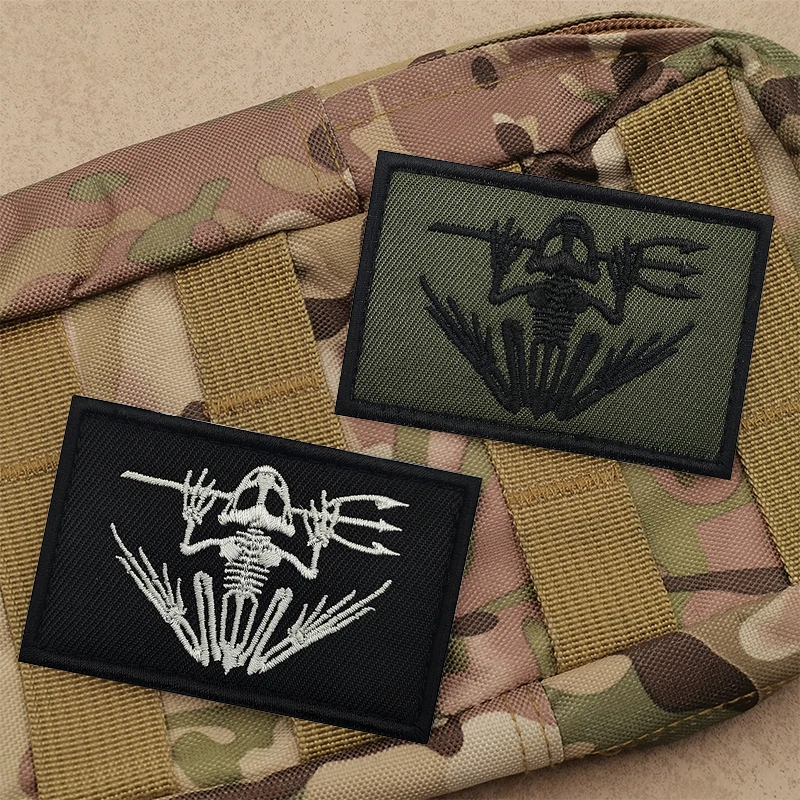 Skeleton Frog Frogman Embroidery Patch Tactical Badge Patches for Clothing Patch Militari Hool&Loop