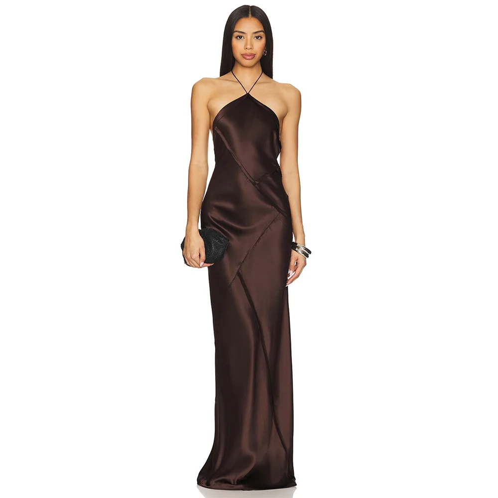 

Women's Formal Evening Gowns Halter Sleeveless Pleated Evening Dresses Elegant Party Gowns Formal Celebraty Dress For Women