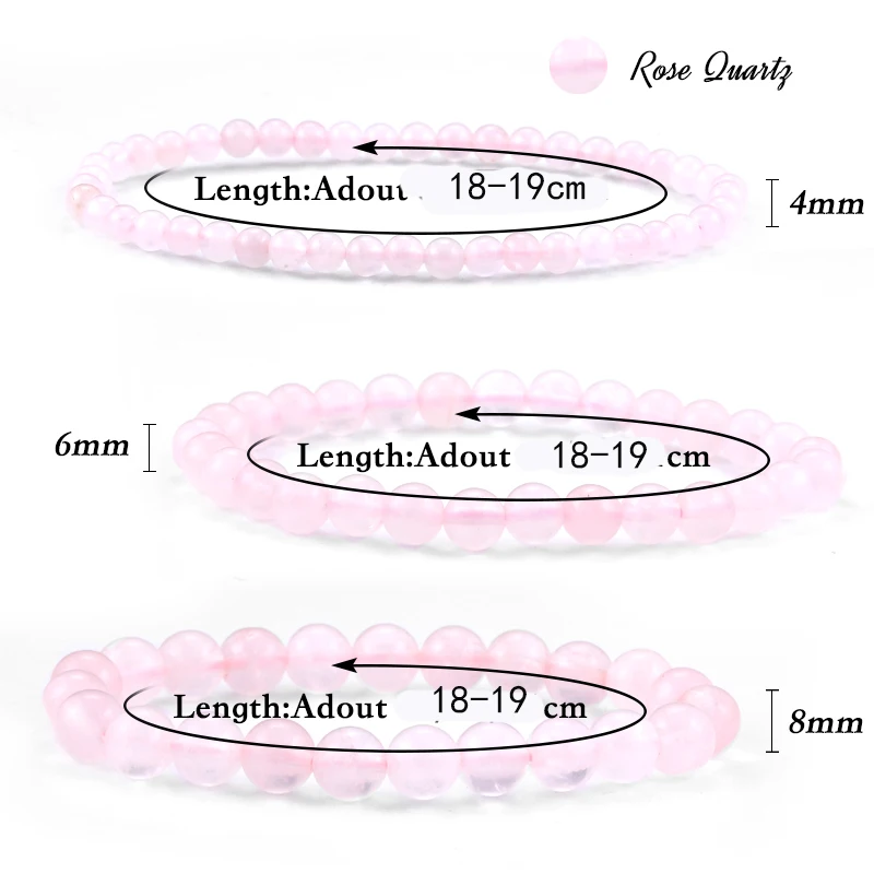 4/6/8mm Pink Rose Powder crystal Quartz Natural Stone Streche Bracelet Elastic Cord Pulserase Jewelry Beads Lovers woman Gift