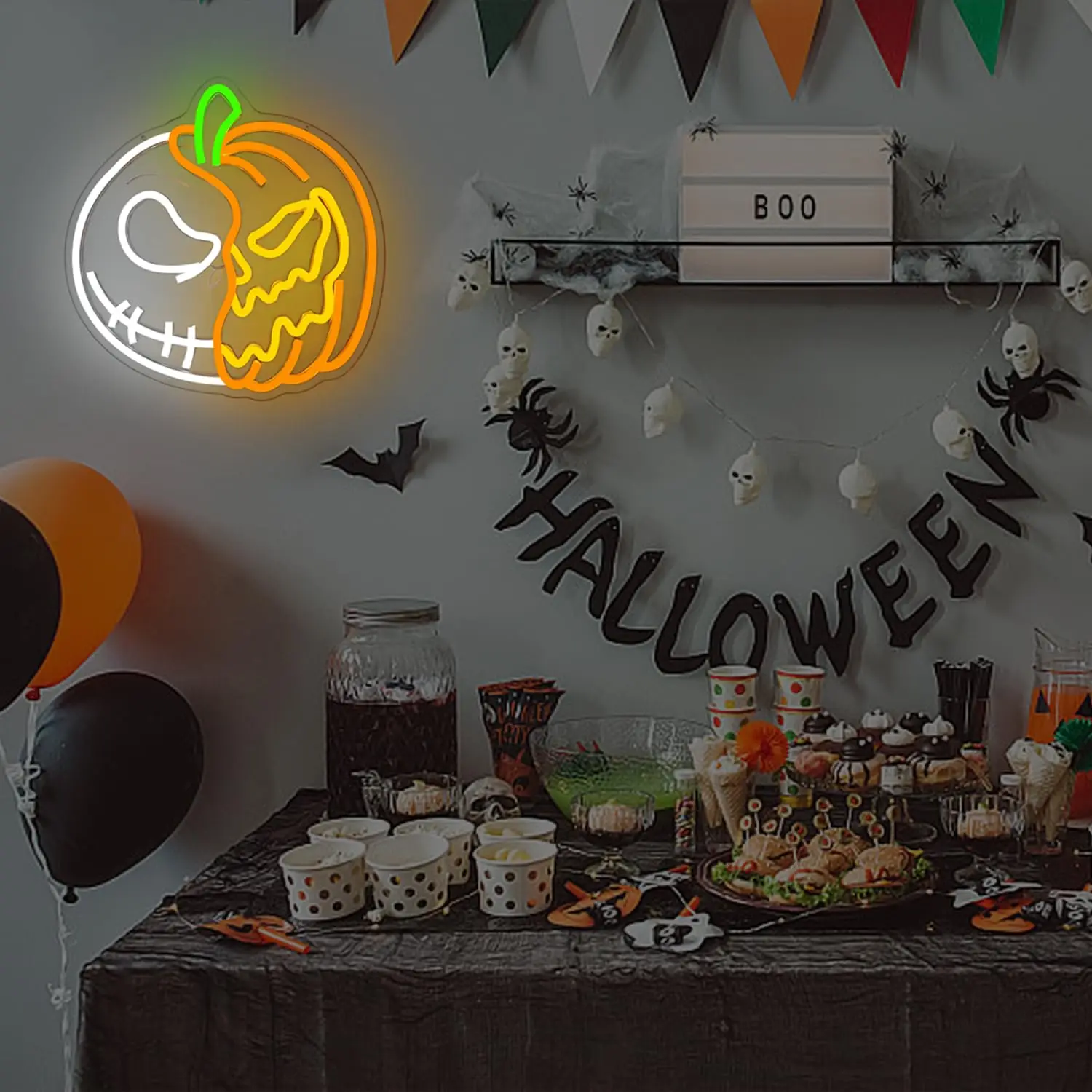 Neonowe lampy na Halloween, neonowa czaszka, lampy z dyniami, neon LED na Halloween do dekoracji ścian sypialni, dekoracje na Halloween, prezent na Boże Narodzenie