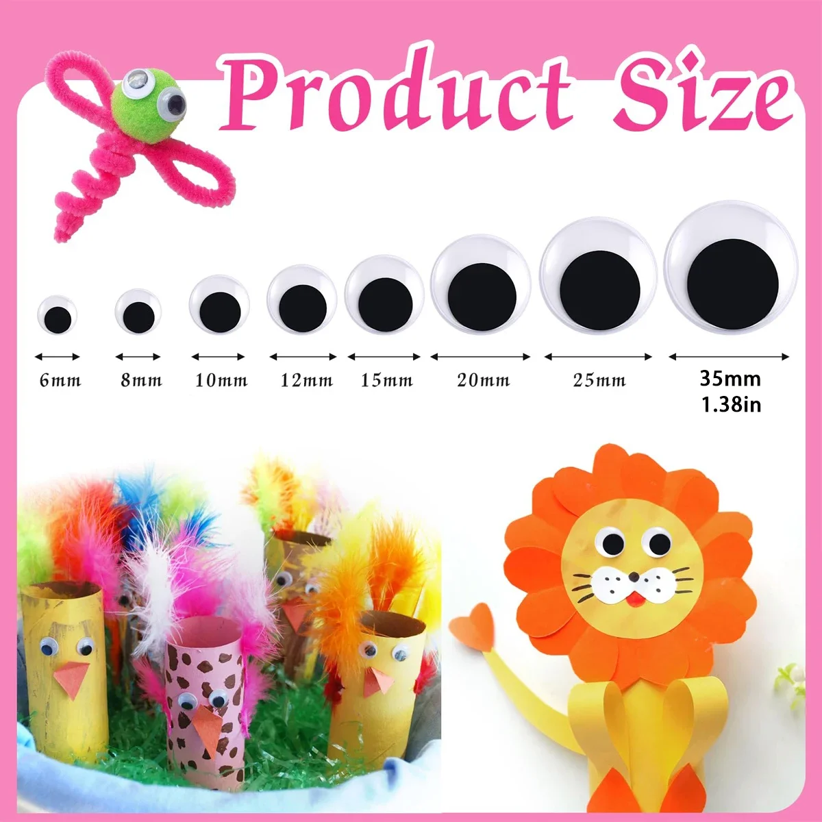 100pcs/bag Black and White Self-adhesive Doll Eyes Wiggly Googly Eyes DIY Creative Activities Eye Accessories Adhesive 12/15mm