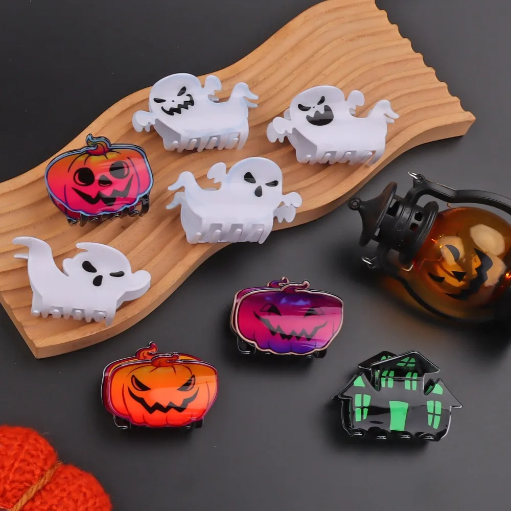 2Pcs/Set Funny Ghost Pumpkin Hair Claw Halloween Shark Clip for Women Back Head Bun Styling Hair Accessories Party Costume Decor