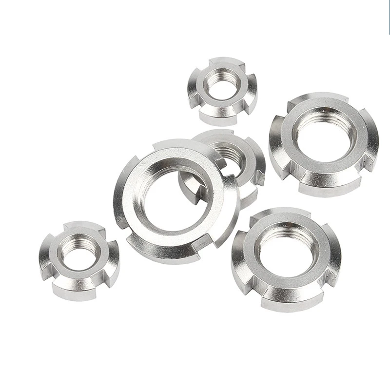 Edelstahl 304, A2-70, GB812, M10 ~ M60, geschlitzte Rundmutter, Rundmutter, vier Schlitzmuttern, runde Präzisions-Sicherungsmutter