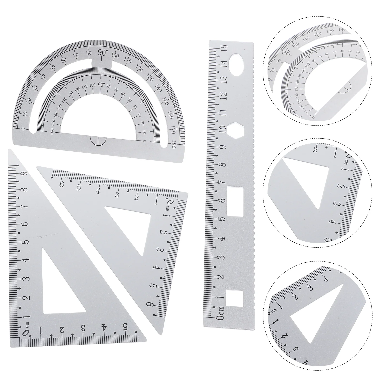 1 Set of 4PCS DIY Metal Ruler Sturdy Office Metal Ruler Ruler Stationery Set Triangular Plate Protractor Testing Ruler for