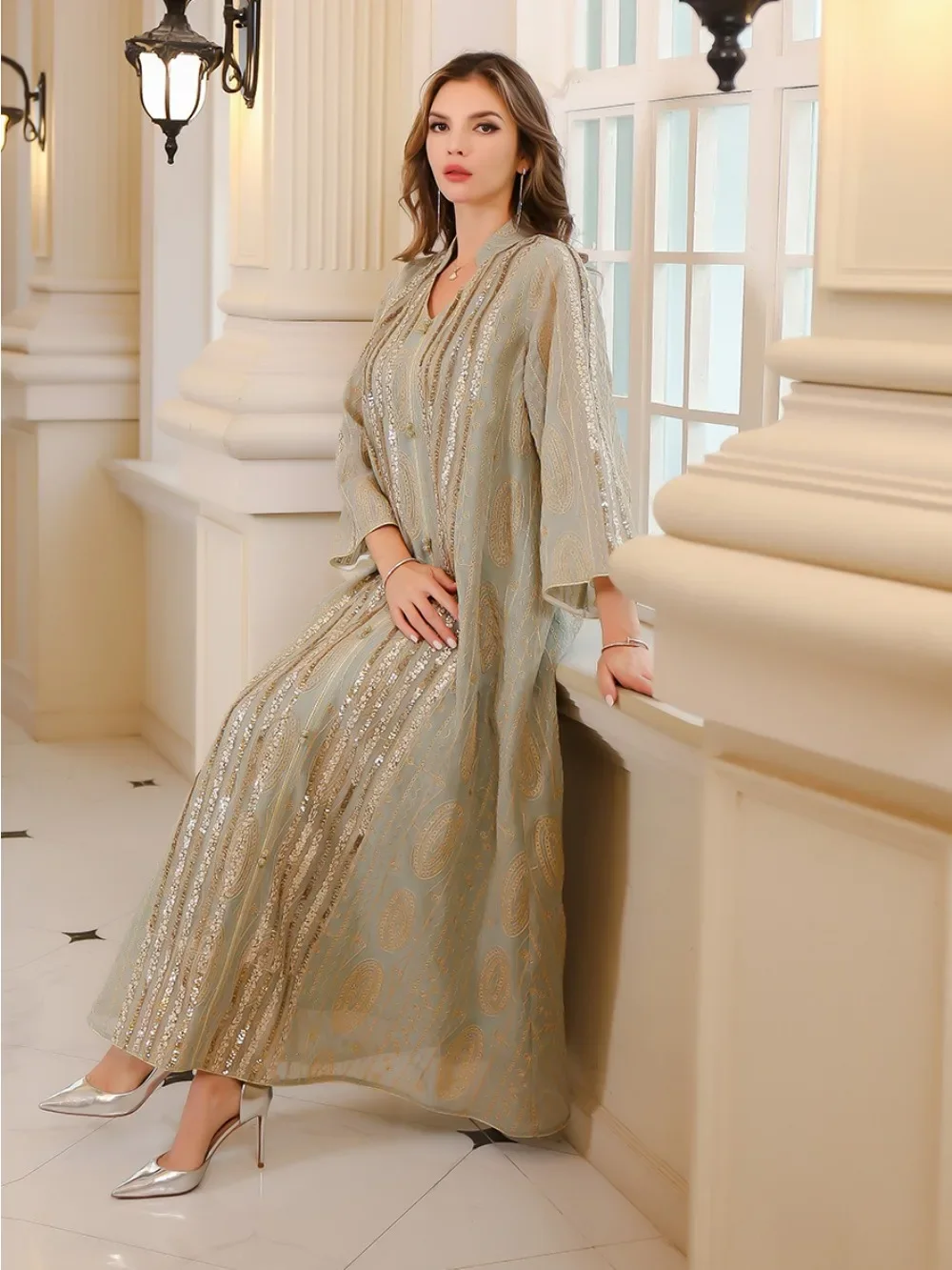 Eid Muslim Party Dress for Women Ramadan Abaya Sequins Long Dresses Morocco Kaftan Vestidos Largos Dubai Robe Jalabiya 2024