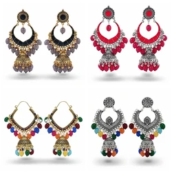 Ethnic Gypsy Indian Earrings for Women's Vintage Silver/Gold Plated Geometric Tassel Earrings Colorful Beads Statement Jewelry