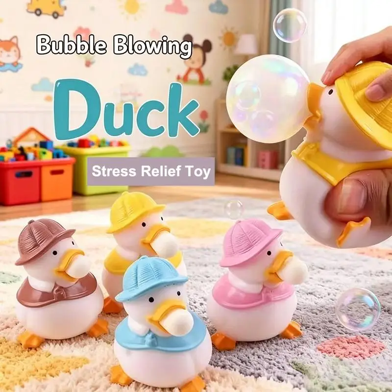 Cute Bubble Blowing Duck Fidget Toy Soft PVC For Stress Relief Kids Adults Home Office Daily Play-TOY