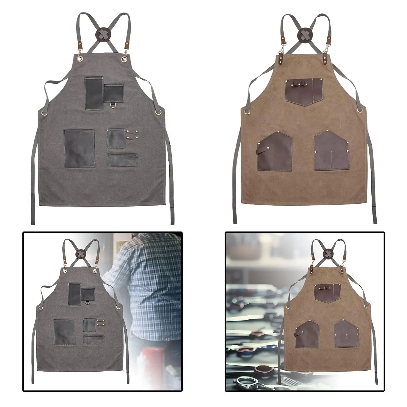 Canvas Apron with Pockets Hair Stylist Apron,Multiuse,Hairdresser Apron Adjustable Neck Apron for Crafts Cosmetologist Baking