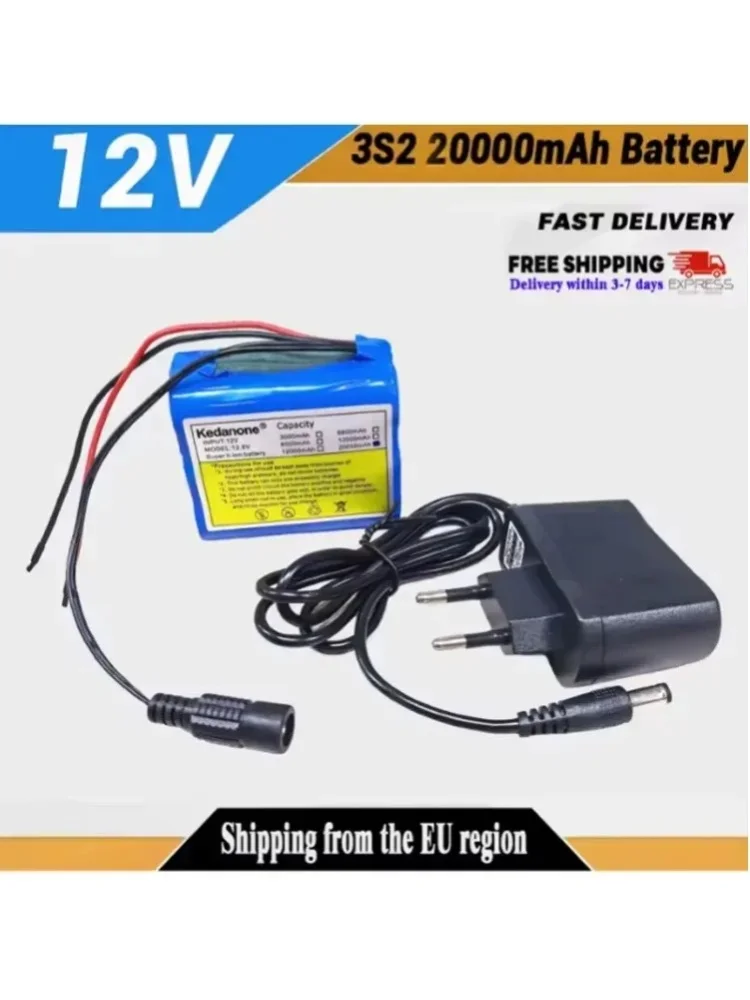 12V 20000mAh Kedanone Li-Ionen-Akkus mit BMS Lithium-Batteriepack-Schutzplatine zur Überwachung + 12,6V Ladegerät