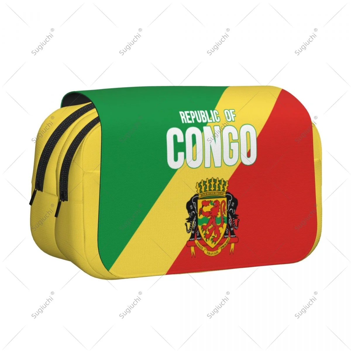 Pencil Case Scissors Bags 3D Republic Of Congo Flag Double-layer Oxford Cloth Stationery Storage Pen Box Case