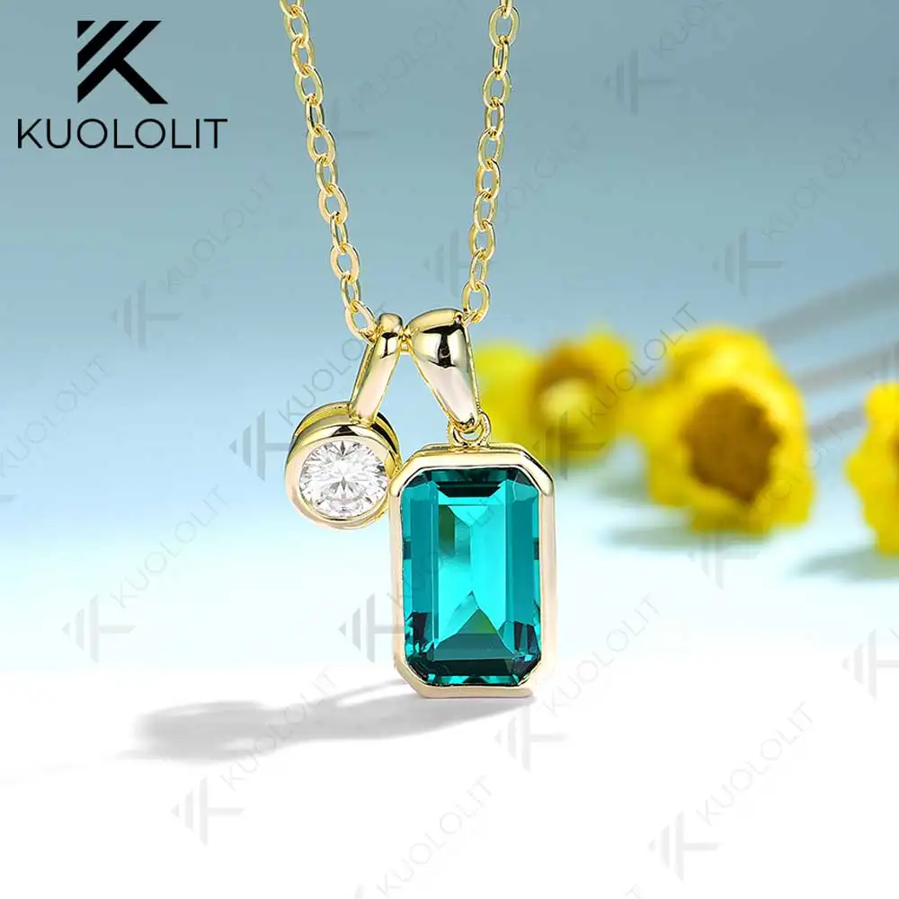 Kuololit 1,6 CT Lab Grown Smaragd Alexandrit Moissanit Halskette für Frauen Massiver 14K 10K Gold Rubin Anhänger als Weihnachtsgeschenk
