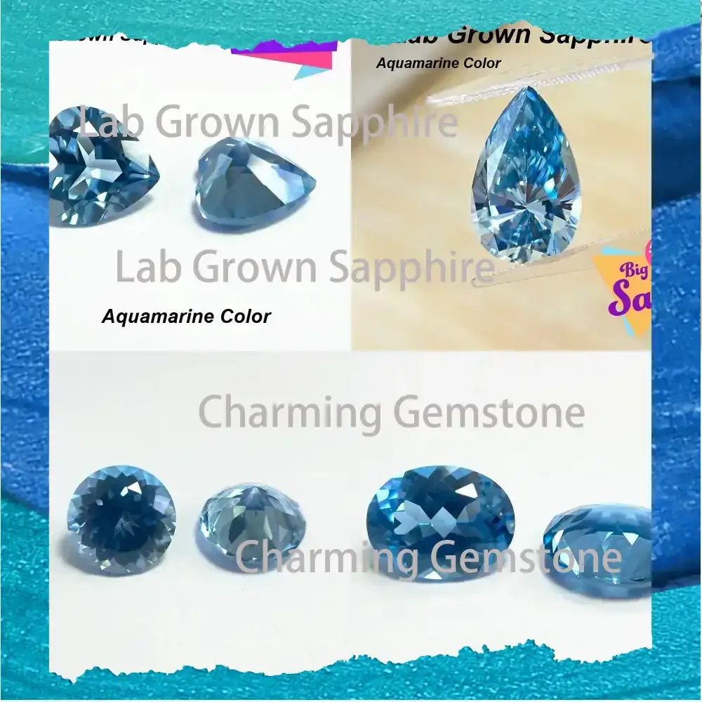

Lab Grown Sapphire Aquamarine Color Round Oval Asscher Emerald Heart Pear Shape Loose Gemstone for Certification Lab Created